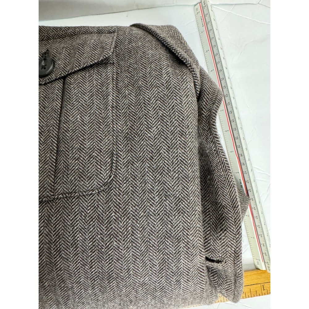 Tasso Elba Mens Herringbone Tweed Safari Sports Coat Blazer Grey Brown 3 Button - Picture 12 of 13